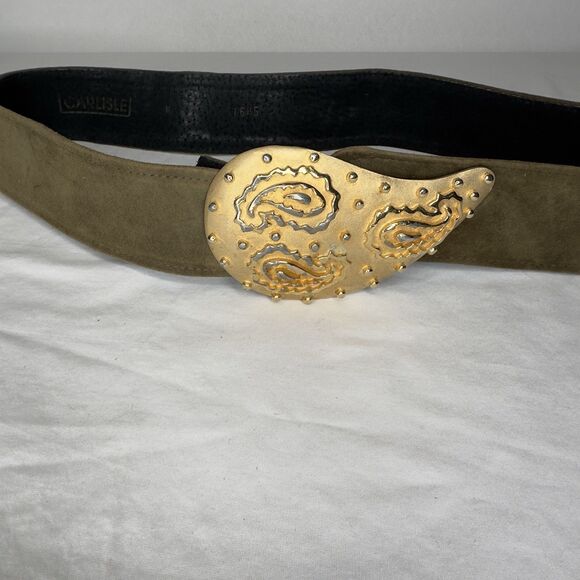 Carlisle Accessories - Carlisle Vintage Belt Sage Suede Gold Paisley Sz Small